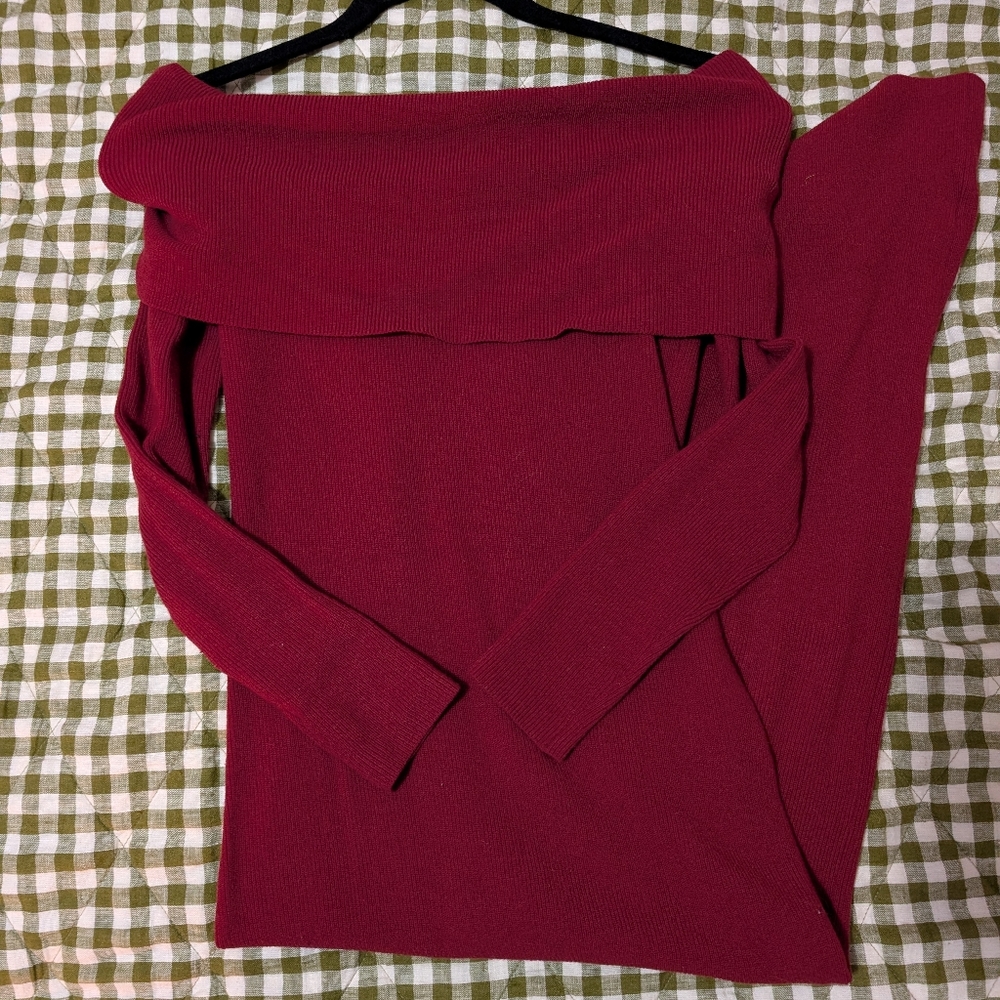 Off-Shoulder Burgundy Sweater Dress